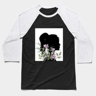 A girl silueth with watercolor flowers and leaves Baseball T-Shirt